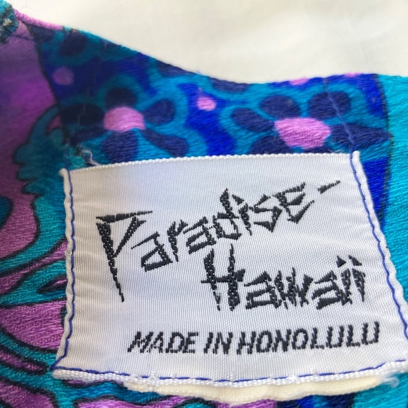 Vintage Sixties Paradise Hawaii Full Length L/S Purple & Blue Multi Print Dress - Picture 11 of 12